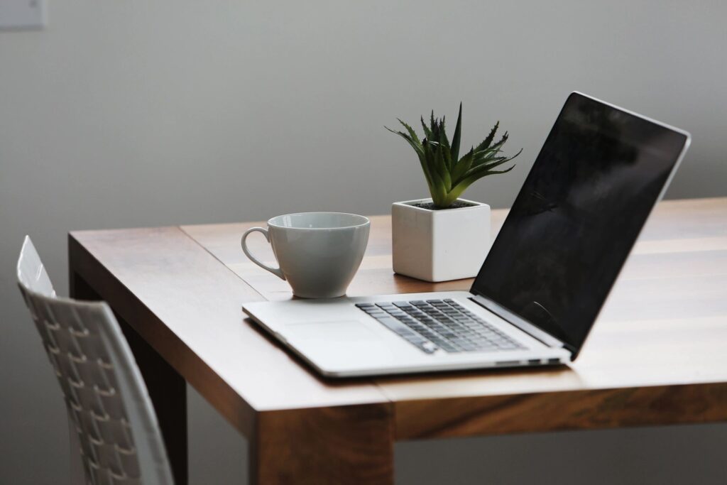 Computer on tabletop ready to work from home